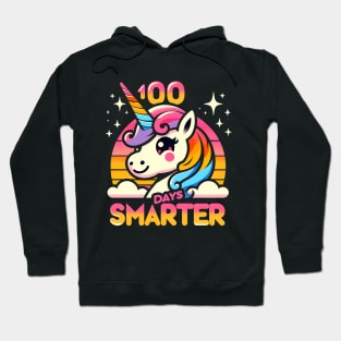 100 days smarter, cute unicorn, rainbow sunset Hoodie